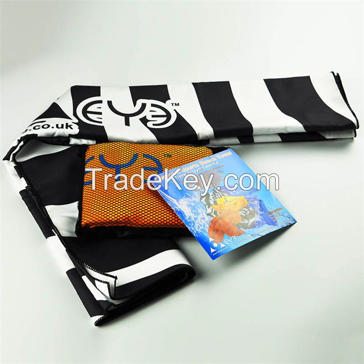 Fast-Drying Good Absorbent Custom Printed Microfiber Beach towel with Custom Package Mesh Bag