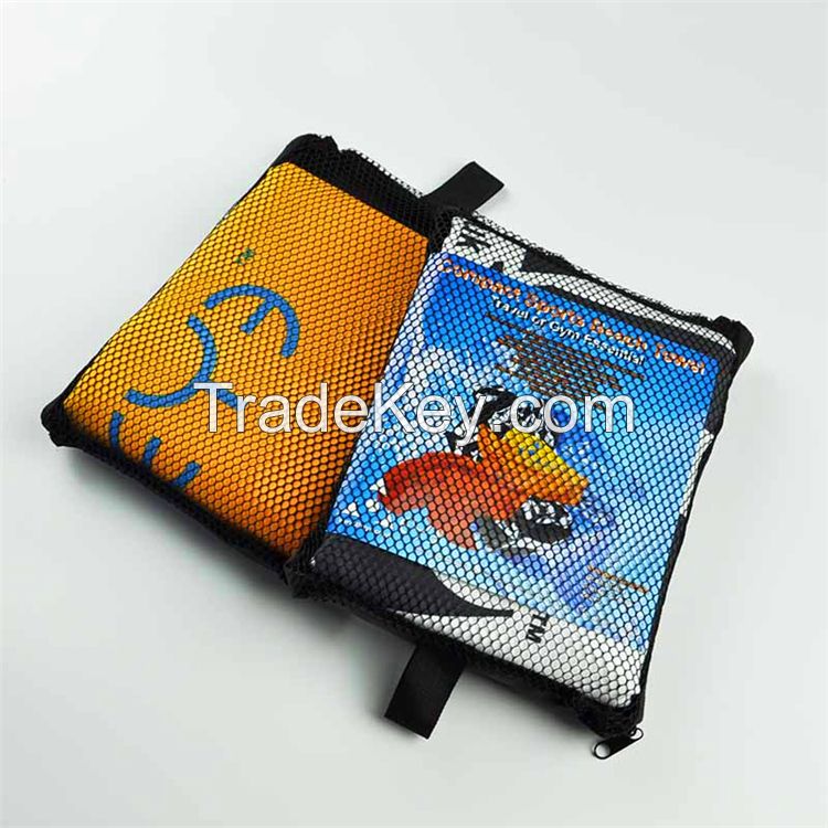 Fast-Drying Good Absorbent Custom Printed Microfiber Beach towel with Custom Package Mesh Bag