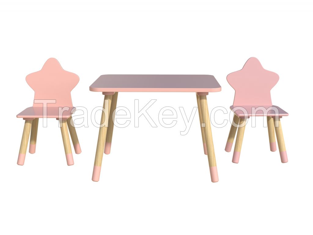 Wood Children Table with 2 Star chairs