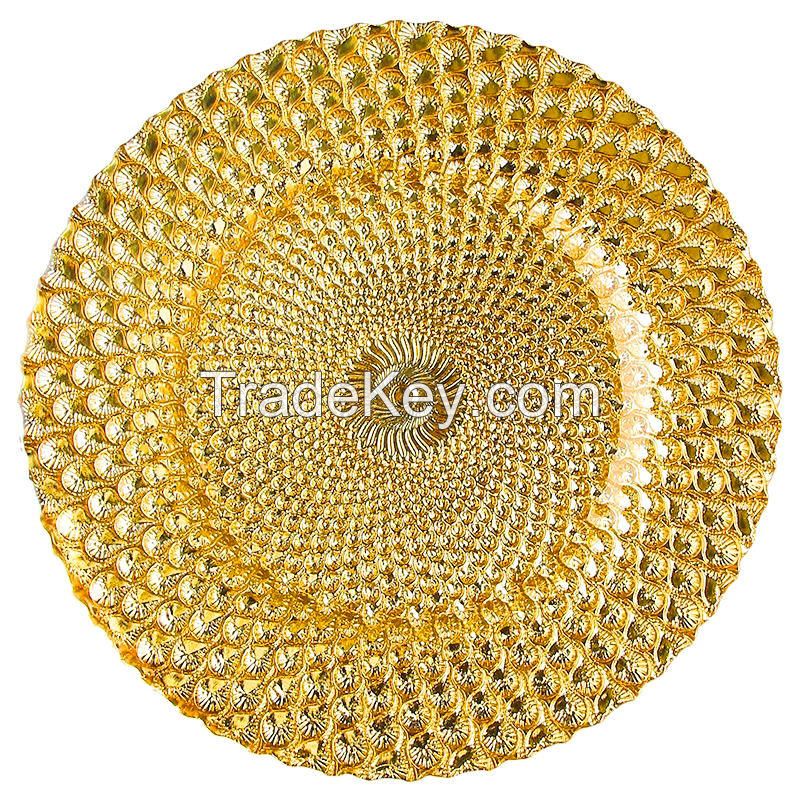 Luxury Elegant Glass Green Blue Gold Charger Plates Wedding Decoration Set Plate Charger Dinner Plates