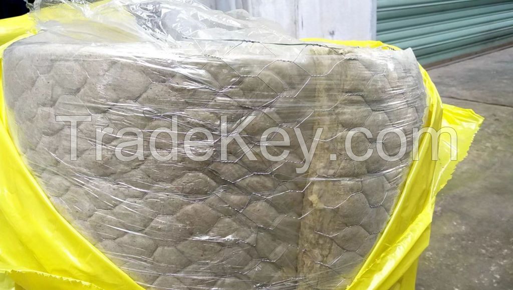 Sound Insulation Thermal 60kg/M3 80kg/M3 50mm 100mm Mineral Wool Rock Wool Insulation Blanket Felt Wire Mesh Roll