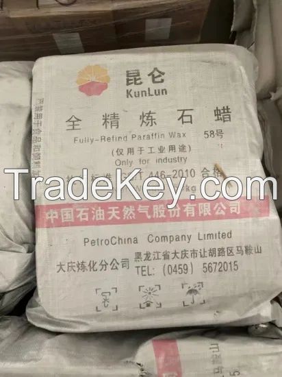 White Solid Kunlun Brand Daqing Dalian Fushun Semi Refined Fully Refined 56 58 60 62 Paraffin Wax for Candle