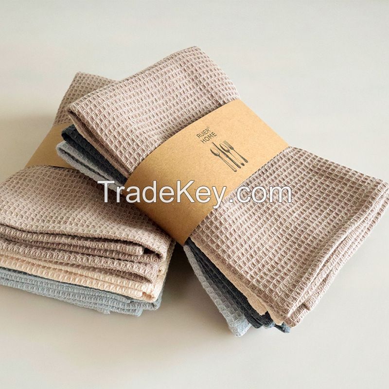 On stock Simple style pure color cotton plain fabric Waffle tea towel for Home kitchen