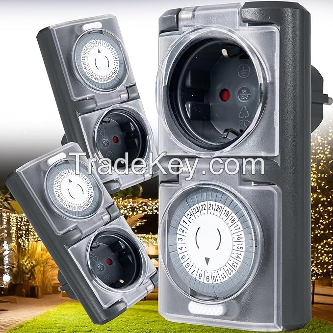 Outdoor Timer - IP44 Timer Socket Outdoor Mechanical timer with high switching capacity - Outdoor analog timer, easy to use