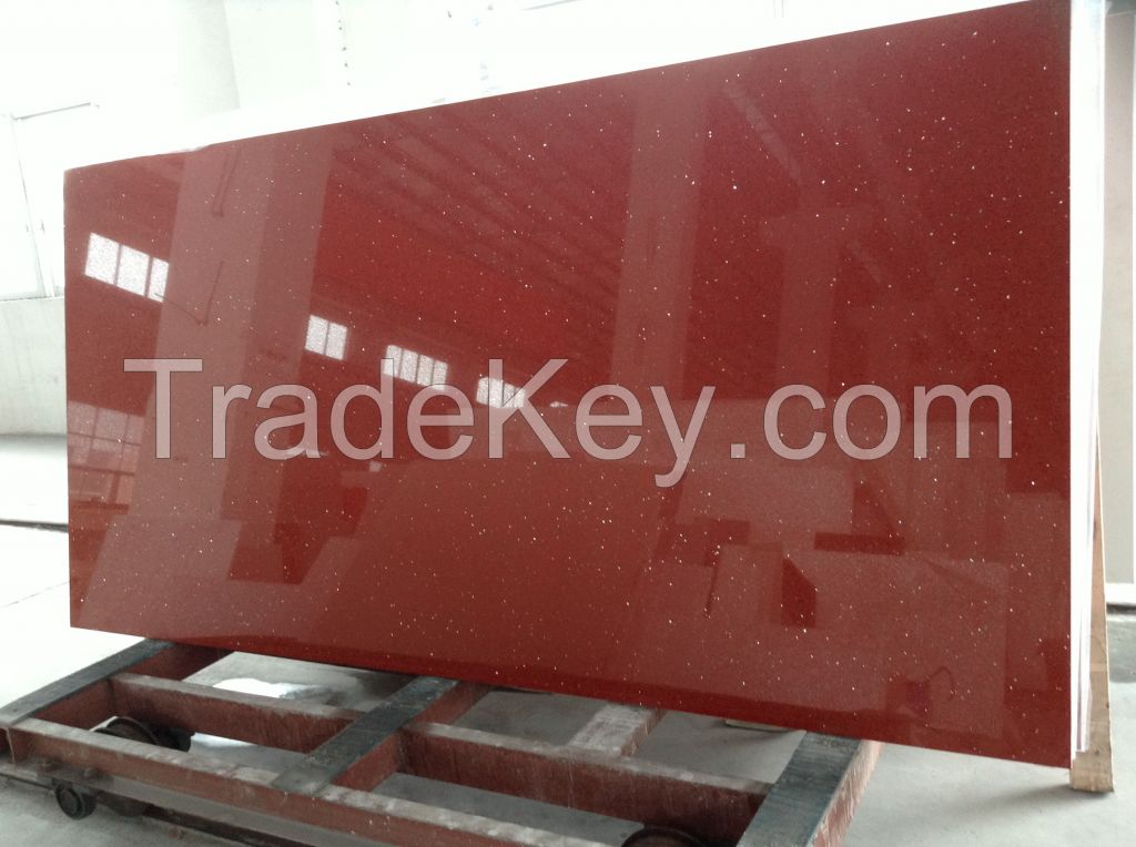 Hot Selling Polished/Rough Finish Sparkle Customized Artificial Red Quartz Stone Wholesaler/Suppliers/Dealers