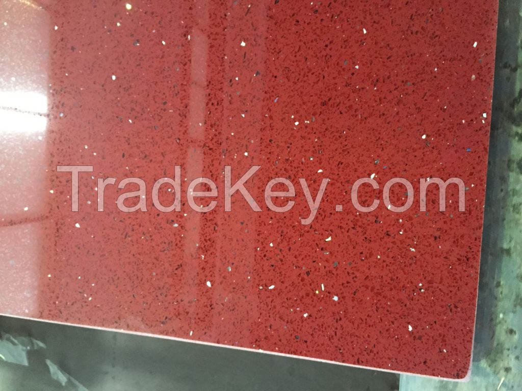 Hot Selling Polished/Rough Finish Sparkle Customized Artificial Red Quartz Stone Wholesaler/Suppliers/Dealers