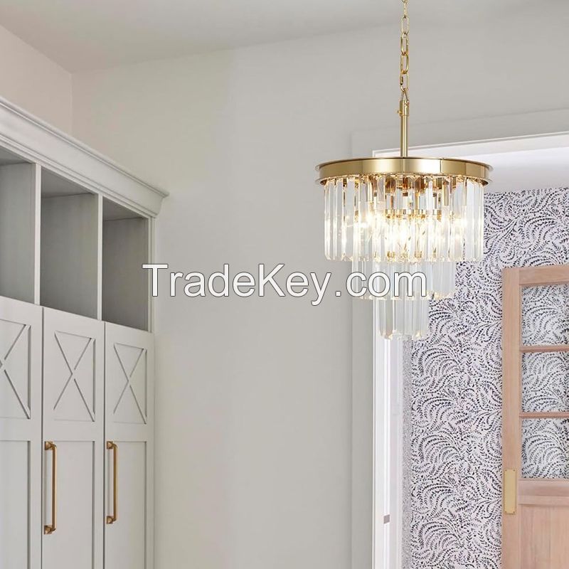 Vintage Retro Crystal Chandelier Pendant Lights , Metal Light Fixtures with Clear Crystal Strip