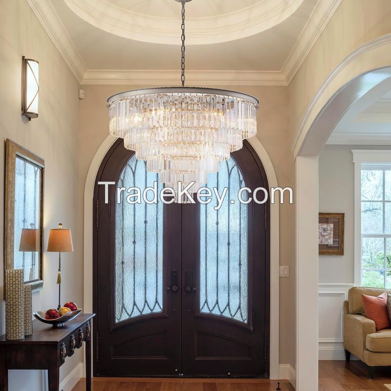 Vintage Retro Crystal Chandelier Pendant Lights , Metal Light Fixtures with Clear Crystal Strip
