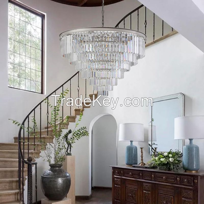 Vintage Retro Crystal Chandelier Pendant Lights , Metal Light Fixtures with Clear Crystal Strip