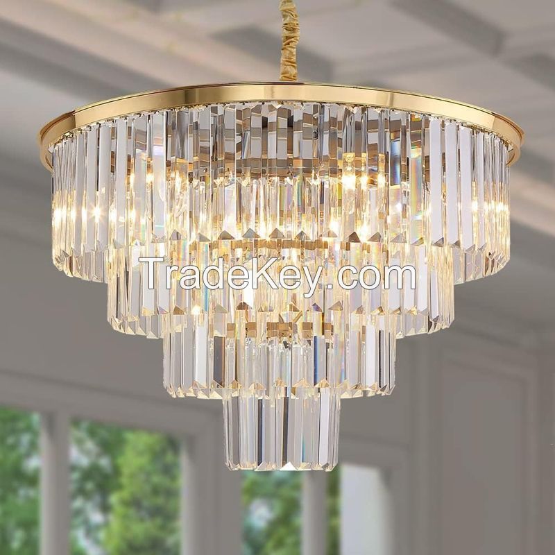 Vintage Retro Crystal Chandelier Pendant Lights , Metal Light Fixtures with Clear Crystal Strip
