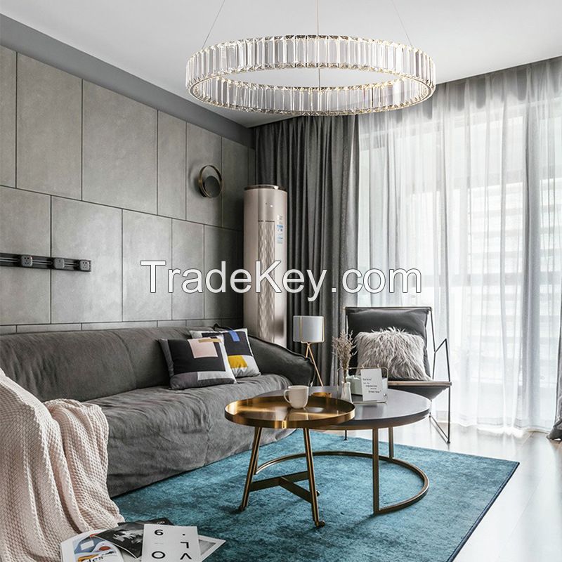 Modern Postmodern Round Ring Crystal Pendant Light, LED SMD Light, Gold, Chrome Stainless Steel Light Fixtures