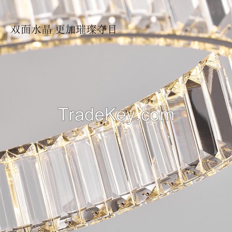 Modern Postmodern Round Ring Crystal Pendant Light, LED SMD Light, Gold, Chrome Stainless Steel Light Fixtures