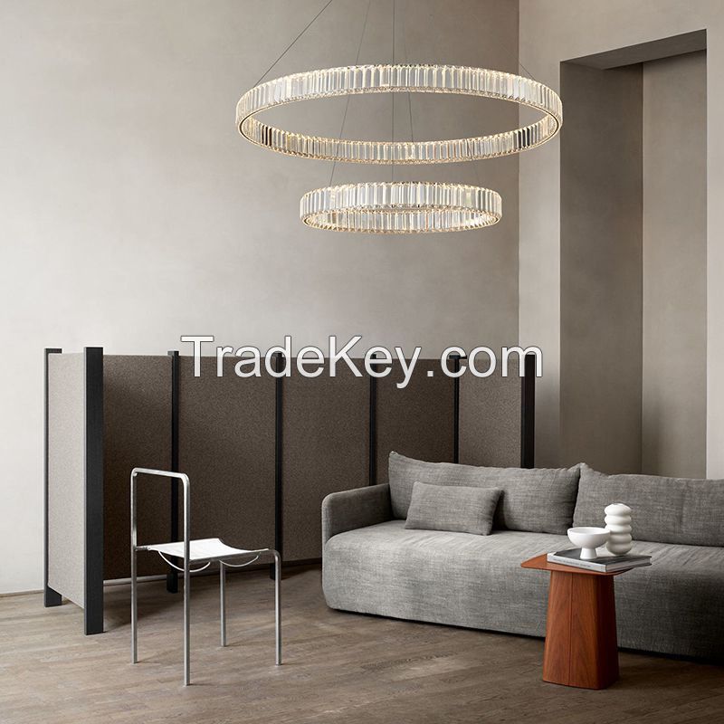 Modern Postmodern Round Ring Crystal Pendant Light, LED SMD Light, Gold, Chrome Stainless Steel Light Fixtures