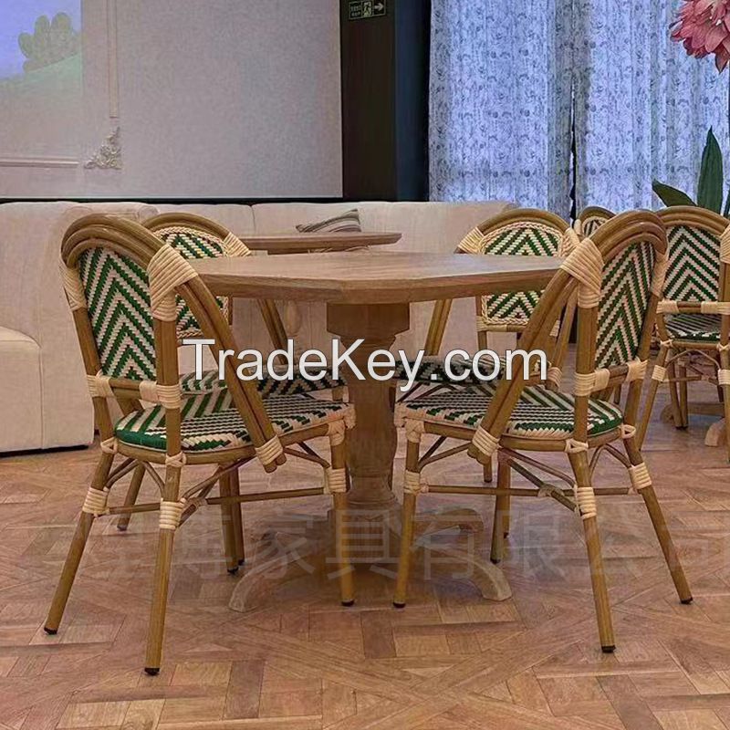 French retro to do old solid wood dining table chairs American country ash oak walnut log large board dining room long table