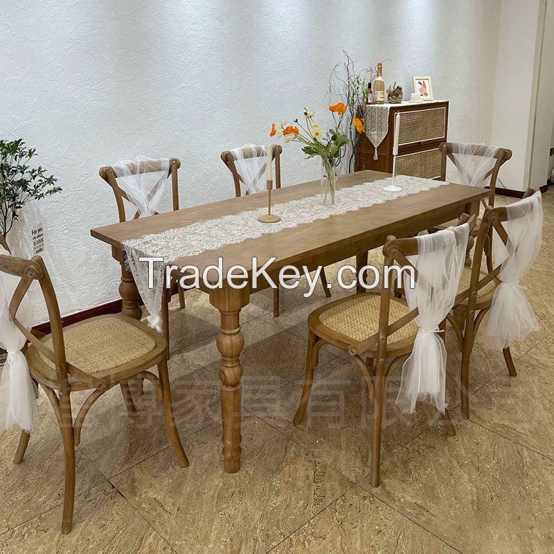 French retro to do old solid wood dining table chairs American country ash oak walnut log large board dining room long table