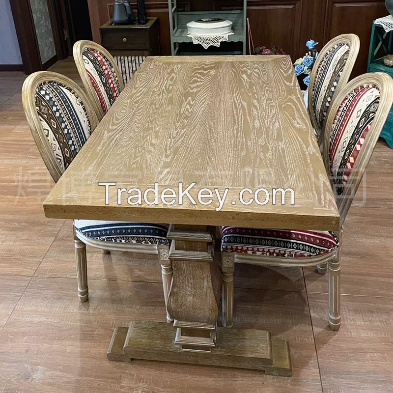 French retro to do old solid wood dining table chairs American country ash oak walnut log large board dining room long table