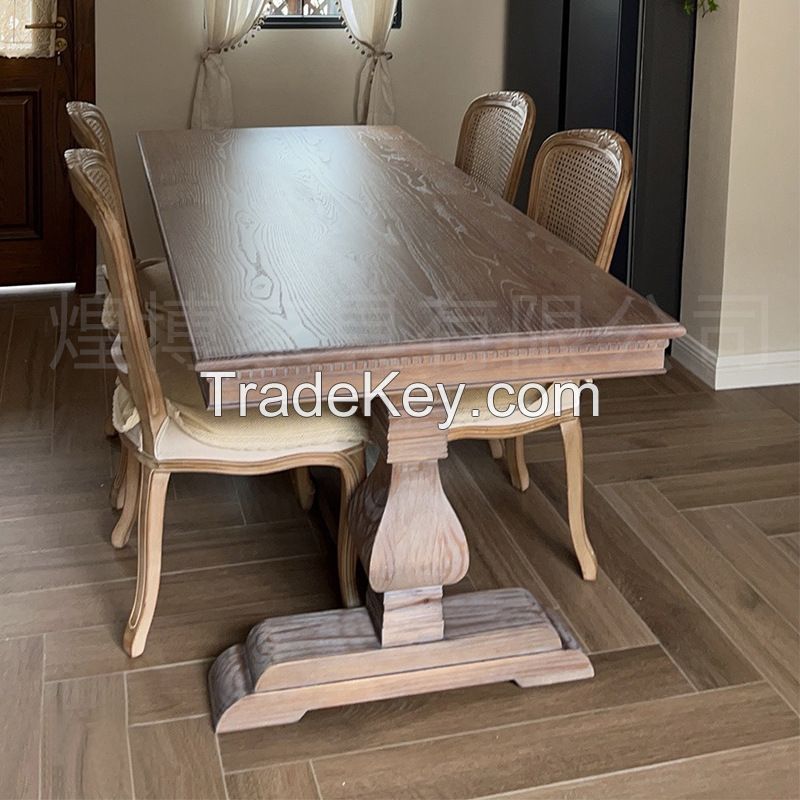 French retro to do old solid wood dining table chairs American country ash oak walnut log large board dining room long table