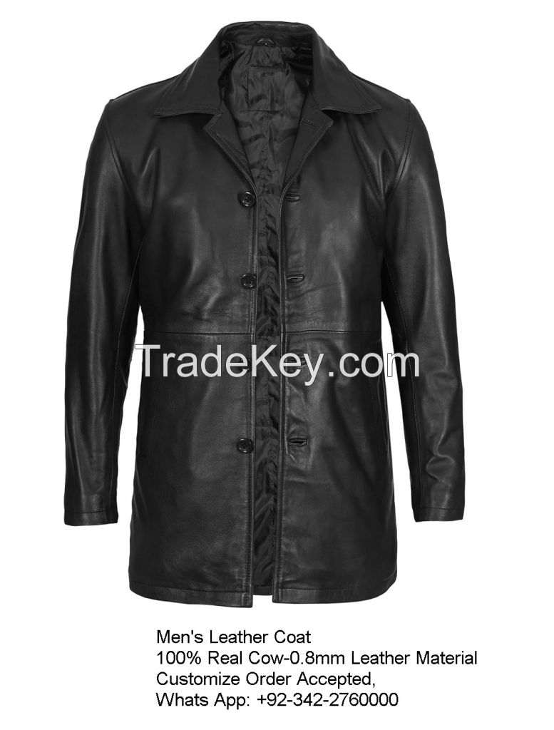 Men's Leather Coat 100% Real Cow-Hide, 0.8mm Leather Material