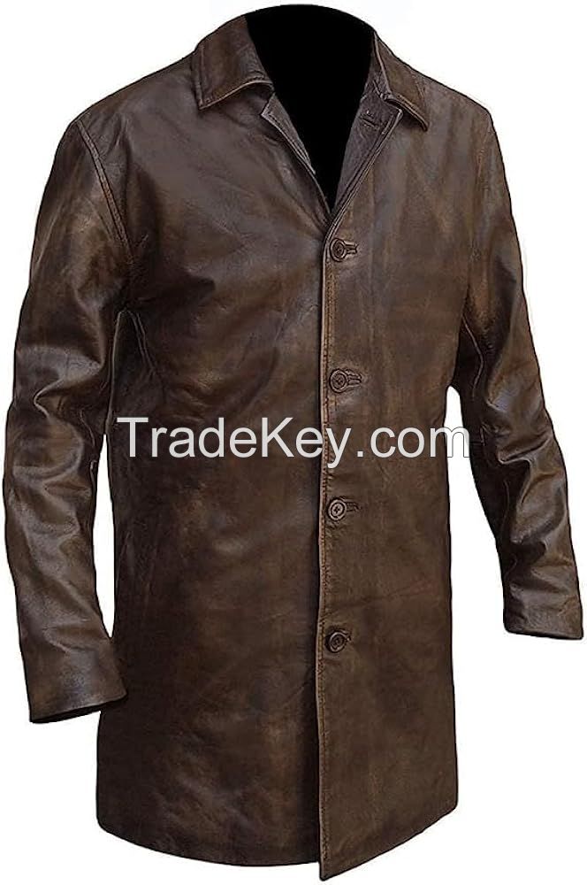 Men's Leather Coat 100% Real Cow-Hide, 0.8mm Leather Material