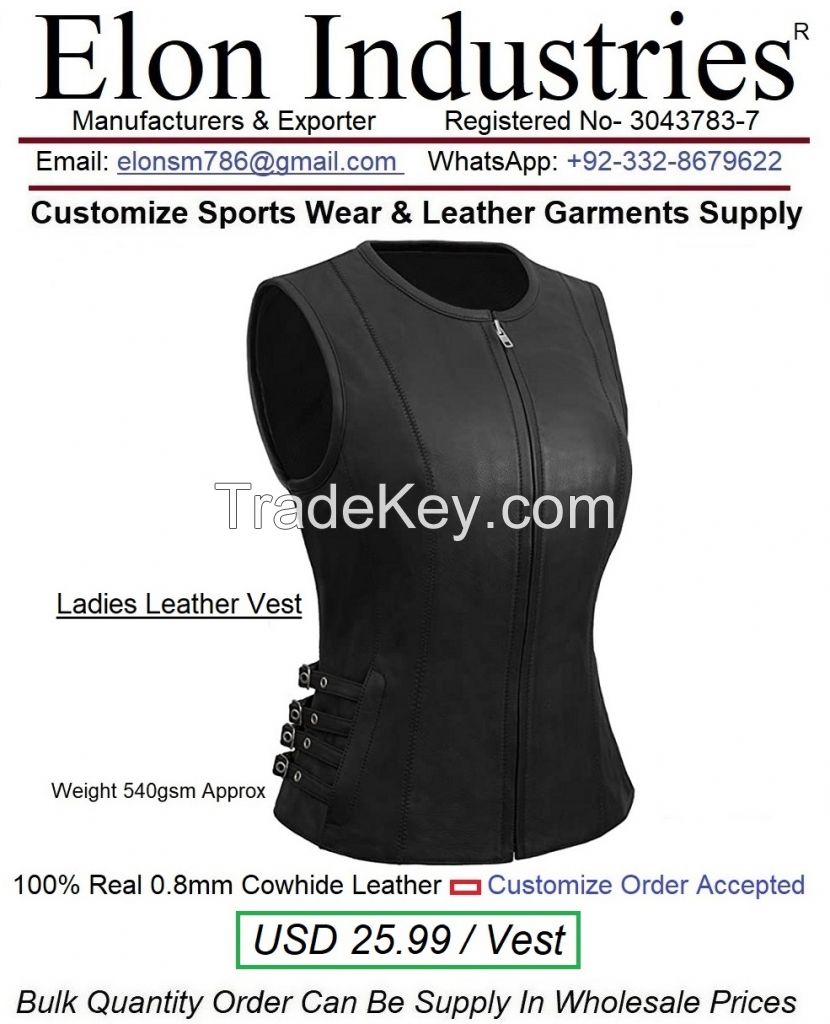 Ladies Leather Vest made with Cow-Hide Leather Material