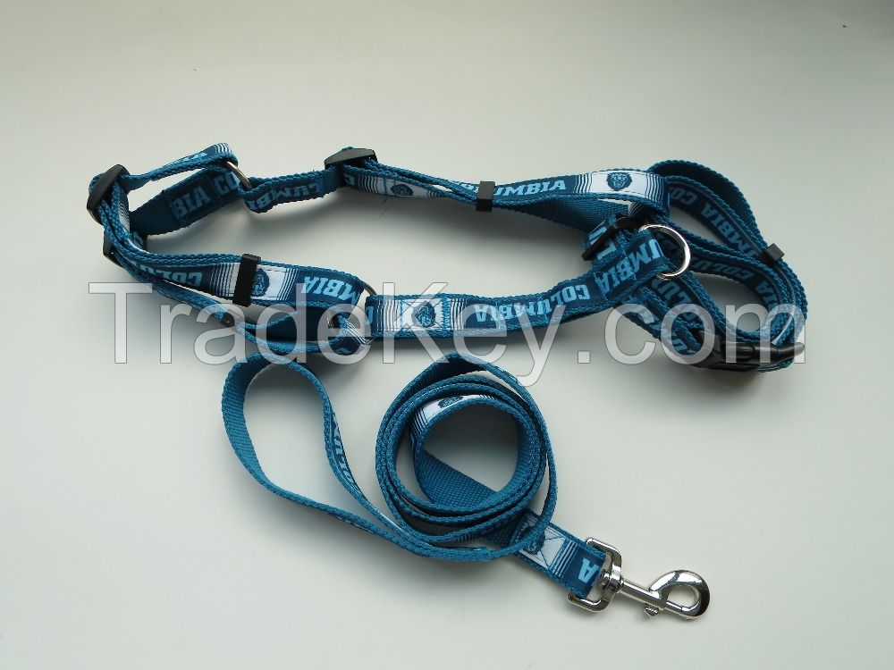 Custom Logo Printing Nylon Durable Pet Dog Leash And Collar Set With Strong Metal Hook