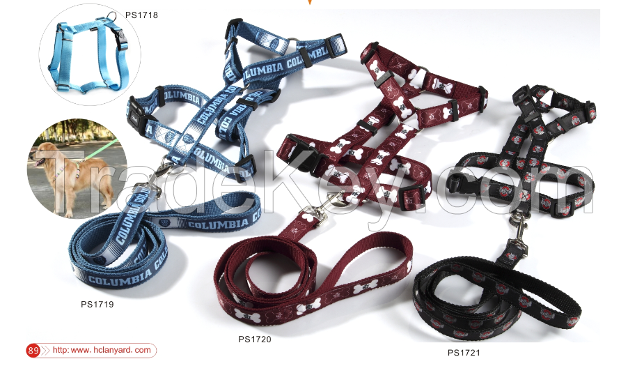 Custom Logo Printing Nylon Durable Pet Dog Leash And Collar Set With Strong Metal Hook