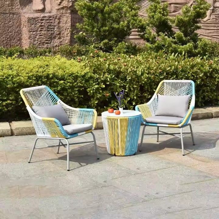 3-piece set garden backyard braided rope furniture set Waterproof and sun resistant rattan garden furniture set for Patio