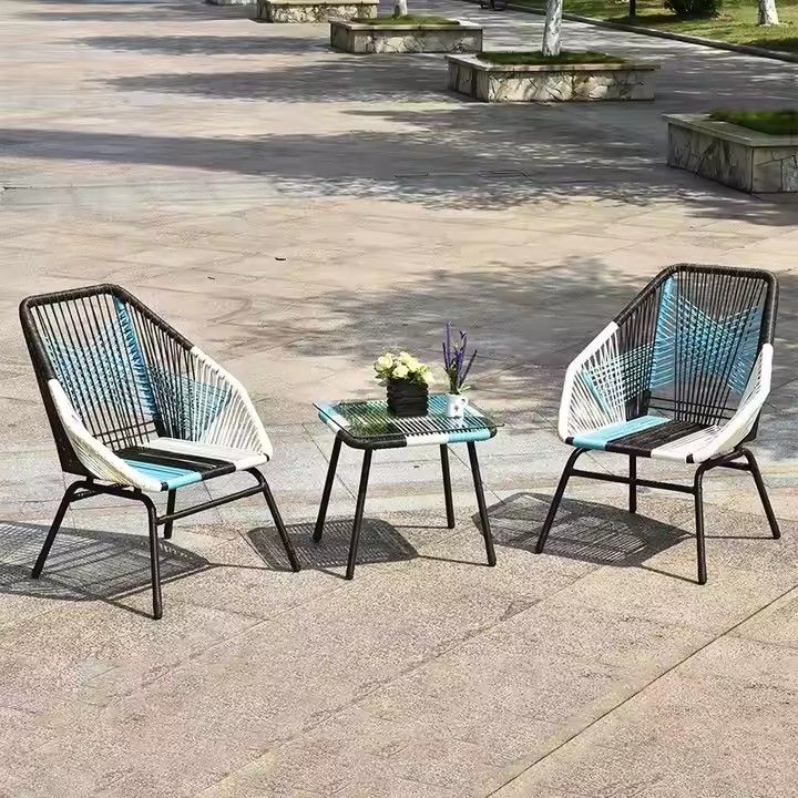 3-piece set garden backyard braided rope furniture set Waterproof and sun resistant rattan garden furniture set for Patio