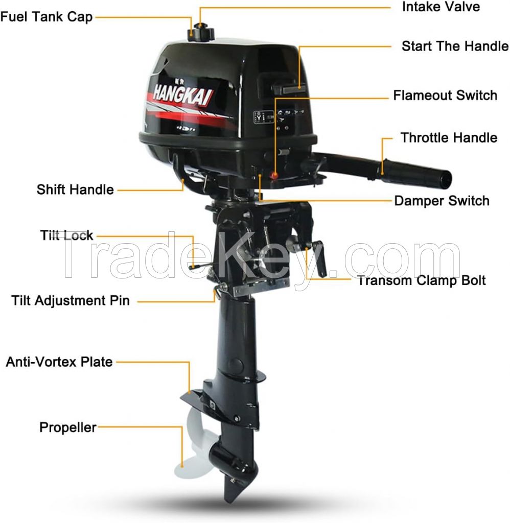 Outboard Motor,2 Stroke Electric Outboard Trolling Motor 6HP Outboard Engine Electric Motor 4.4W Boat Engine 4500-5500 rpm for Dinghies, Fishing Boats Kayak Fishing Boats