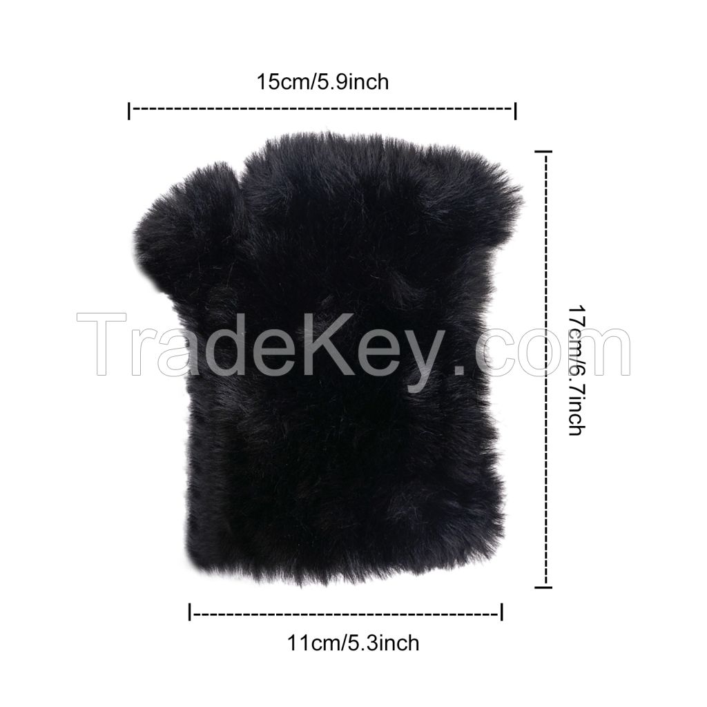 Women Faux Fur Fingerless Gloves - Soft Winter Gloves, Furry Gloves for Women Winter Warm Costume Accessories