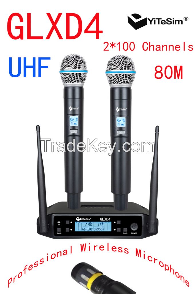 Yitesim GLXD4 UHF Dual Wireless Microphone for Karaoke