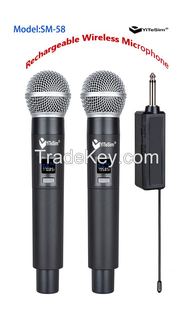 Yitesim SM-58 Dual Channels Rechargeable Wireless Microphone