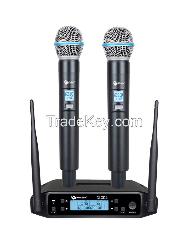 Yitesim GLXD4 UHF Dual Wireless Microphone for Karaoke