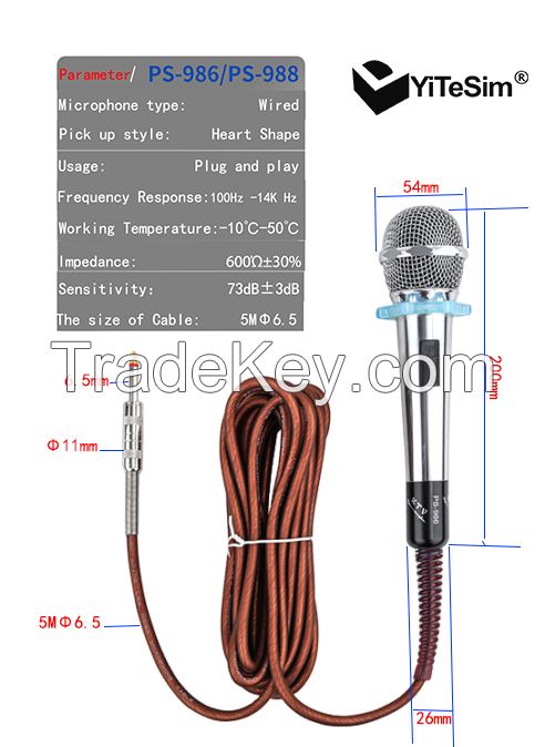 Yitesim PS-986 Professional Dynamic Wired Microphone one-piece with Cable 5M