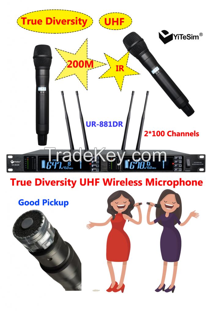 Yitesim UR-881DR True Diversity Dual Channels UHF Wireless microphone