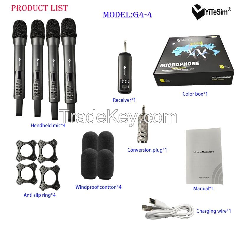 Yitesim G4-4 four Channels Rechargeable Wireless Microphone