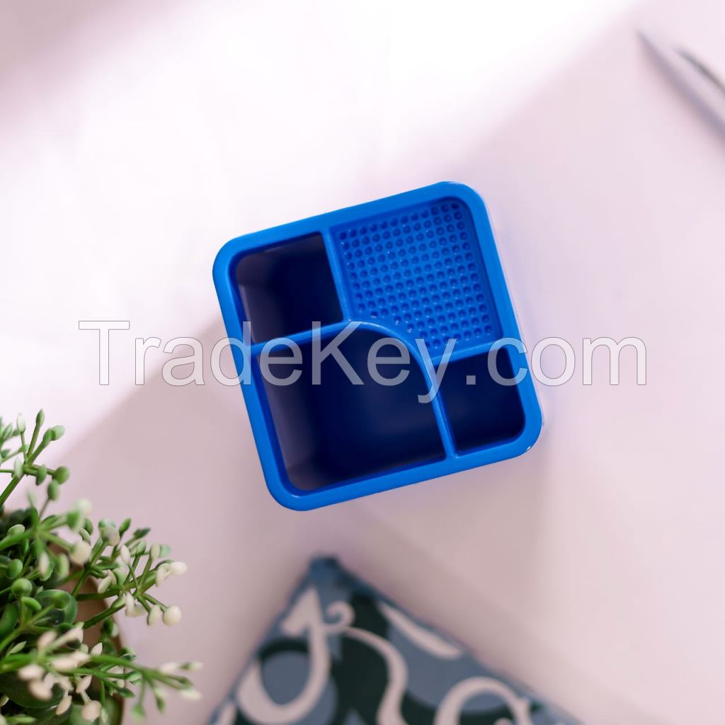 3 Compartments Plastic Pencil Holder|Plastic Pen Stand|Return Gift|Office Stationery 3 Slot Pen Holder  (Red)