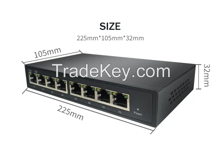 Standard 48V gigabit poe switch unmanaged 8X10/100/1000Base-T port network PoE switch