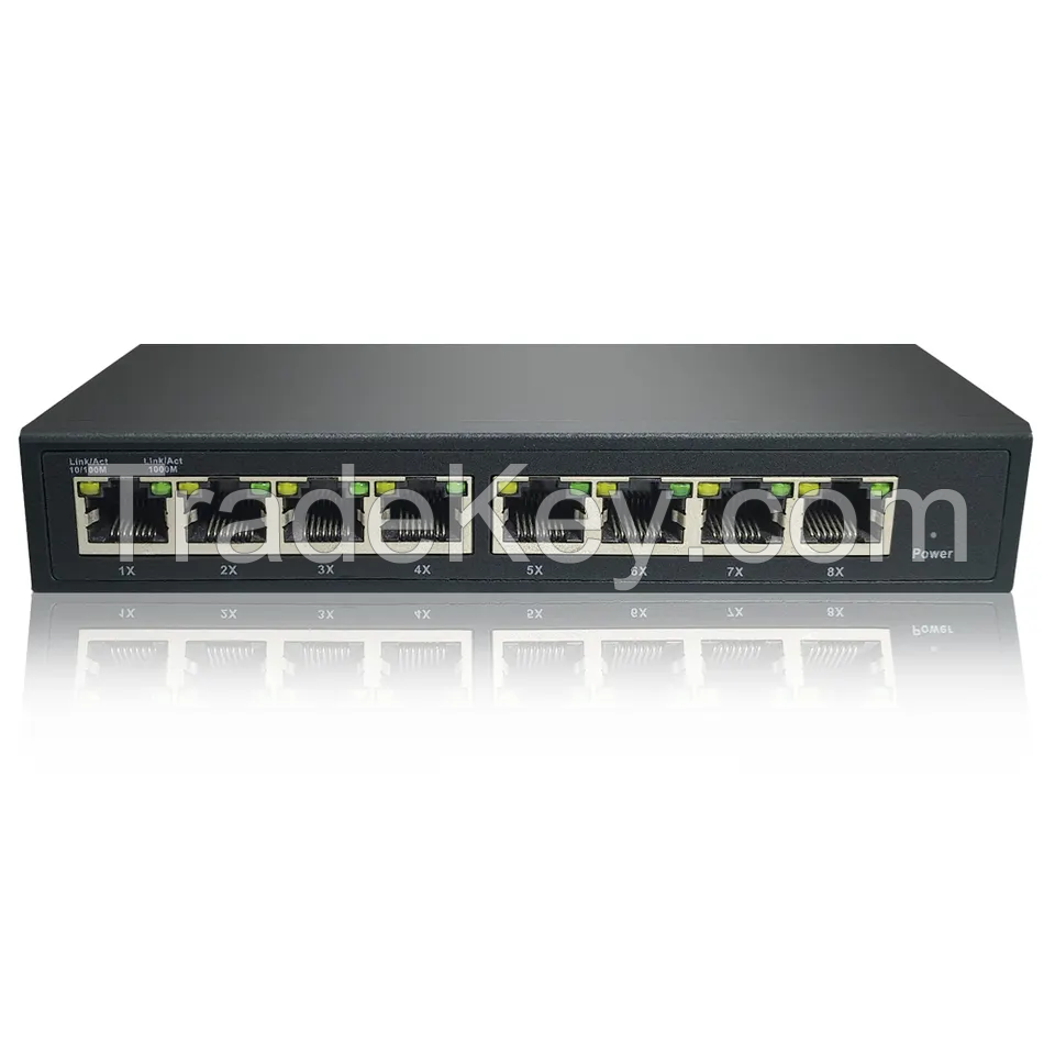 Standard 48V gigabit poe switch unmanaged 8X10/100/1000Base-T port network PoE switch