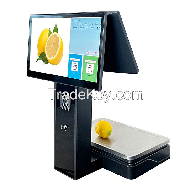 Support API Integration 15.6 Inches Dual Display Touch Screen Receipt Printing Android Weighing Scale for Fruits Vegetable Store