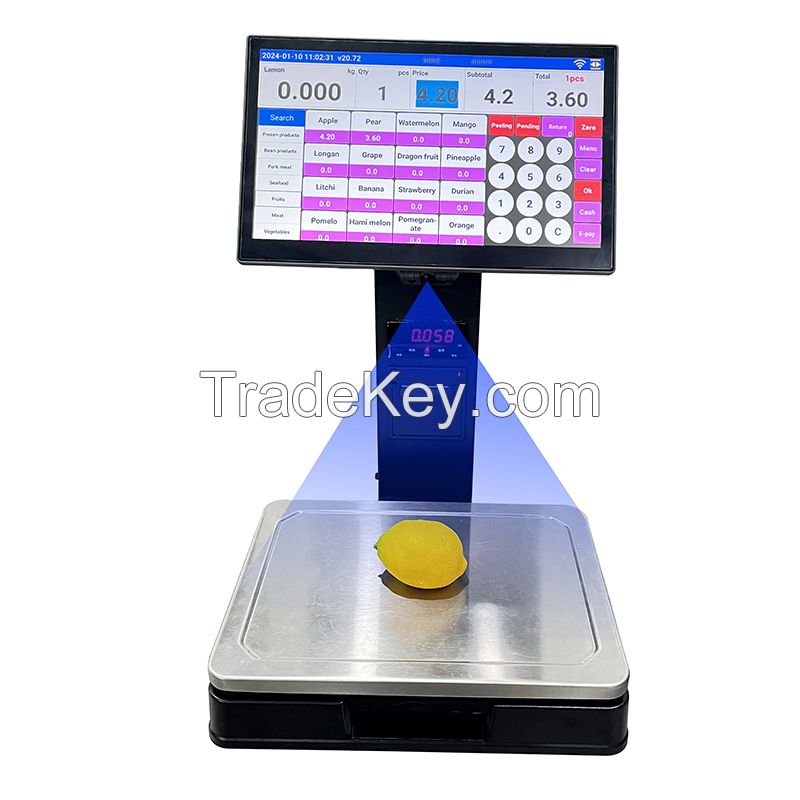 Support API Integration 15.6 Inches Dual Display Touch Screen Receipt Printing Android Weighing Scale for Fruits Vegetable Store