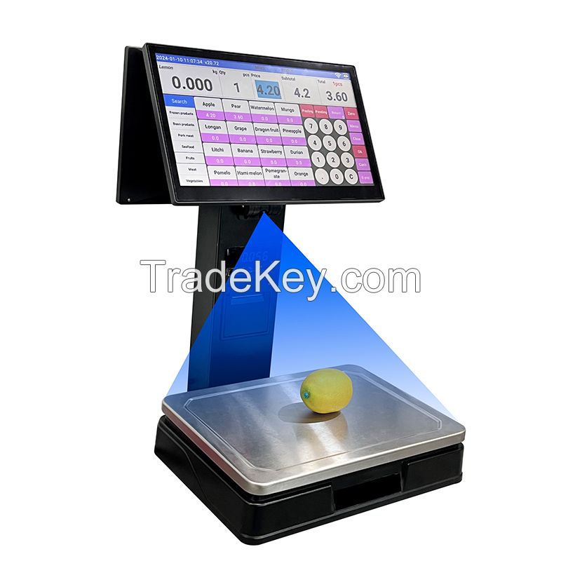 Support API Integration 15.6 Inches Dual Display Touch Screen Receipt Printing Android Weighing Scale for Fruits Vegetable Store