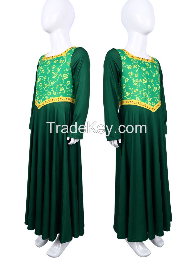 Halloween Shrek Monsters Princess Fiona Cosplay Costume Stage Performance Clothes Green Long Dress