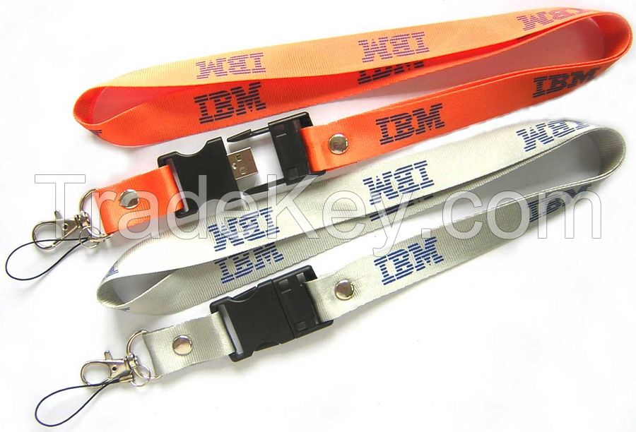 Simple Shiny Flat IMB Logo Nylon Neck Strap Personalised With USB Buckle Metal Hook