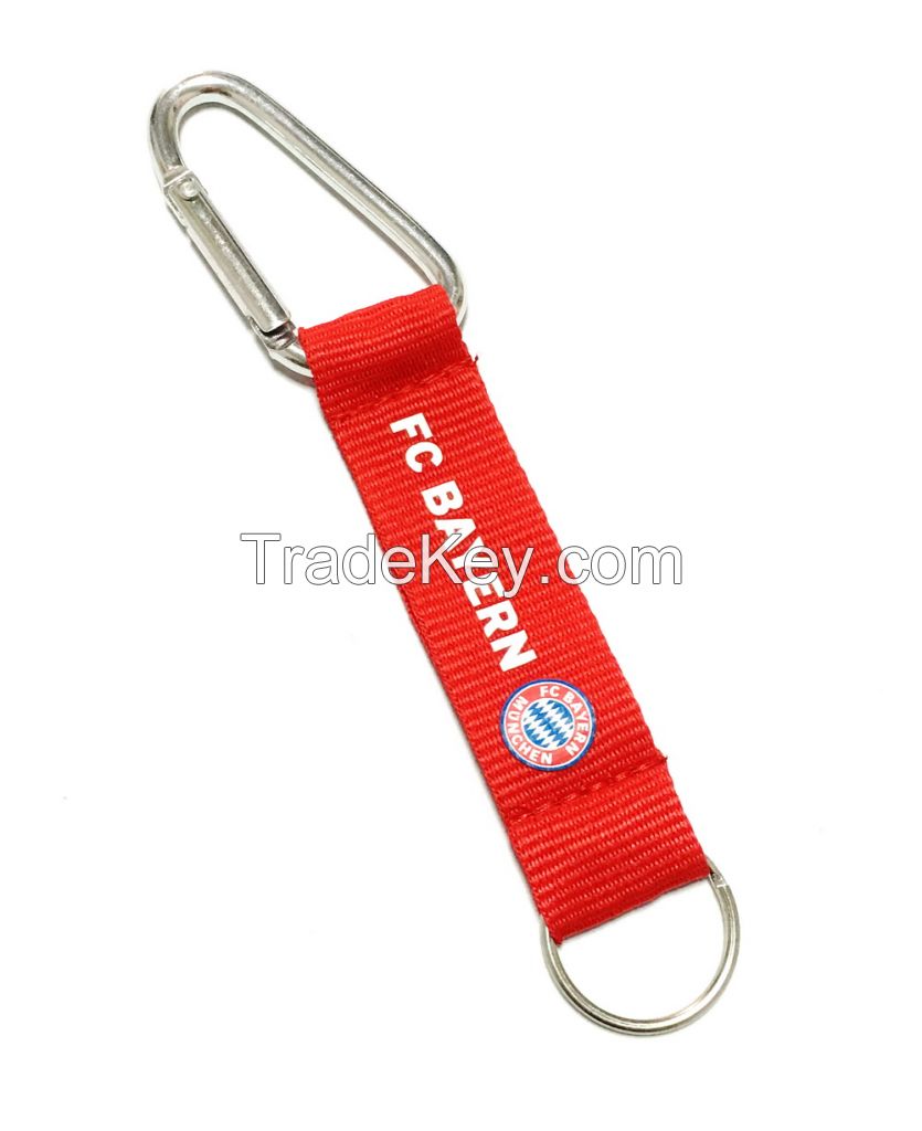 Red Durable Carabiner Key Chain With Silk Screen Printing Logo Polyester Lanyard