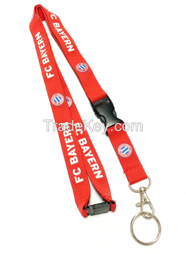 Custom Red Breakaway Neck Strap Lanyard Silk Screen Printed With Metal Hook