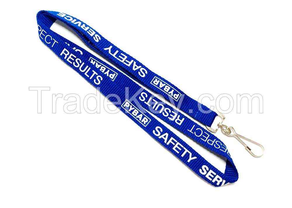 Blue Safety Service Logo Custom Polyester Lanyard J Hook Attachment For Company Business