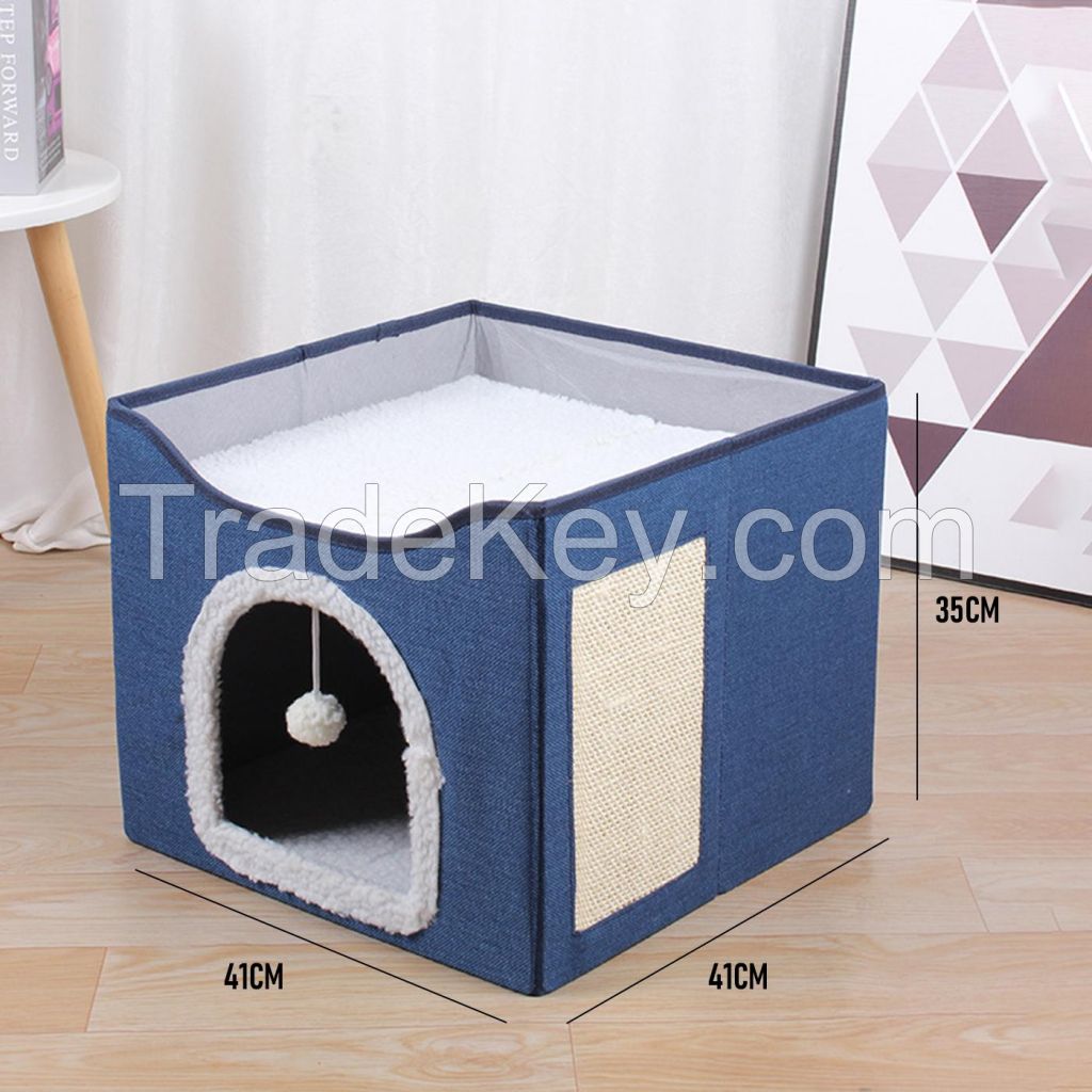 Cat House With Fluffy Ball And Scratcher