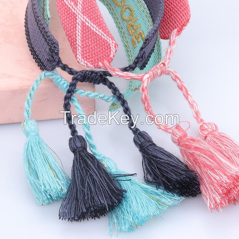 Adjustable Embroidery Tassel Women Bracelet