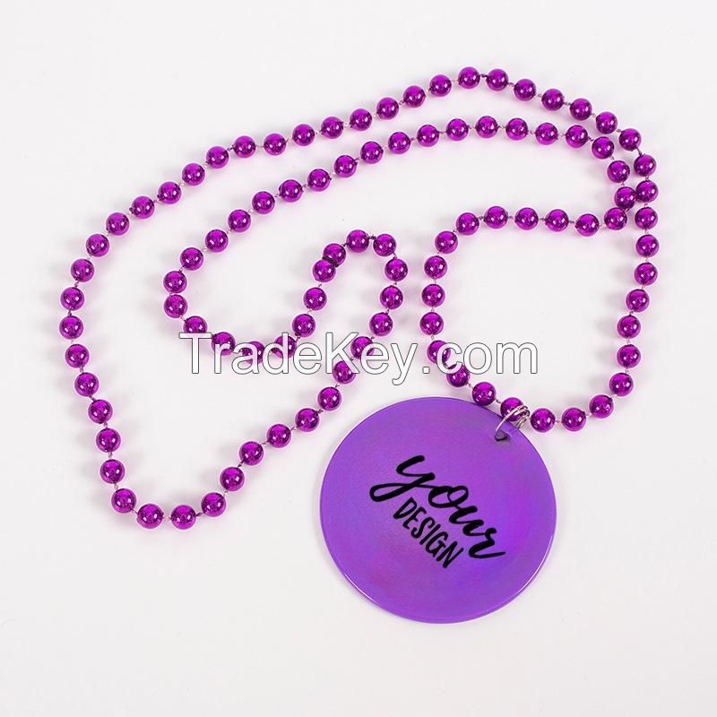 Mardi Gras Bead Necklace With Medallion